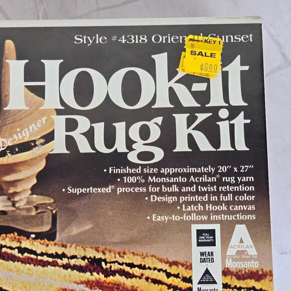 Vintage 70's Vogart Crafts Hook-it Rug Kit # 4318 Oriental Sunset Sealed Kit NWT - Picture 3 of 8